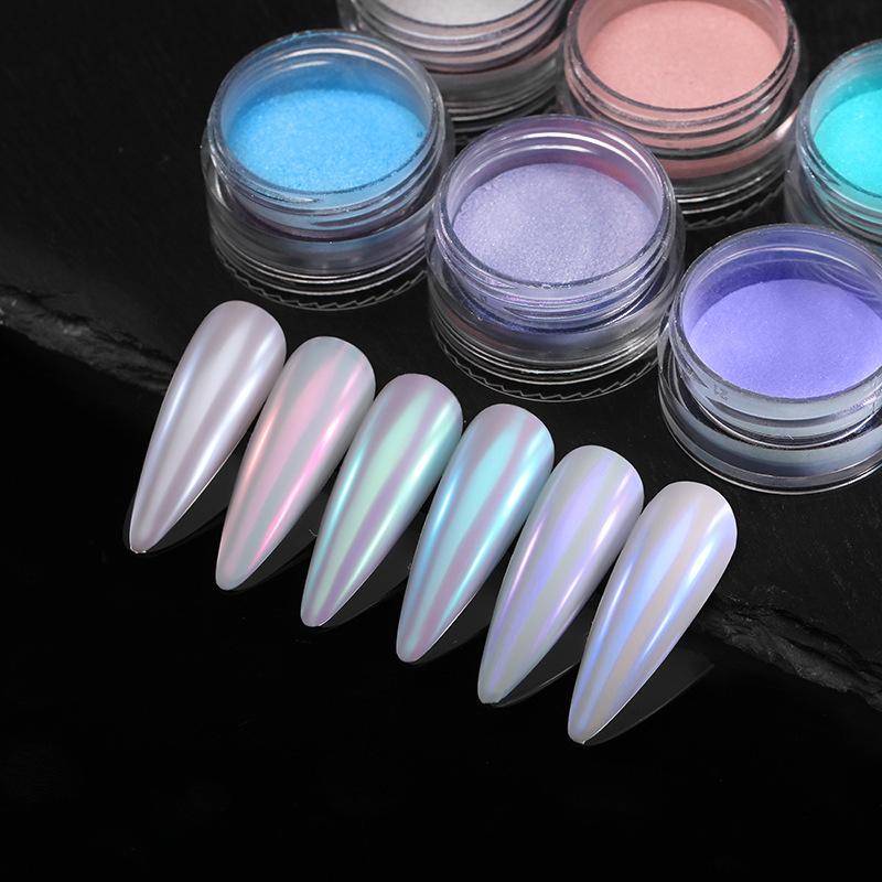 Нейл-арт постепенное изменение жемчужной пудры 6 коробок неоновой зеркальной волшебной зеркальной пудры, флуоресцентные волшебные блестки для ногтей