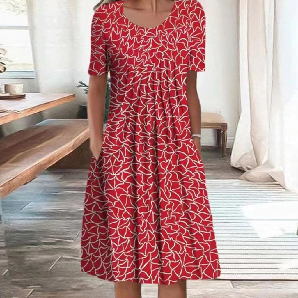 JPNTKY Women's Fashion Summer Spring Short Sleeve O-Neck Casual Dresses