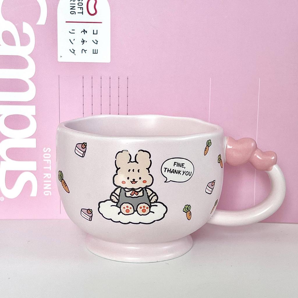 Birthday Gift for Girlfriends Cute Bear and Rabbit Ceramic Mug with Lid Girlfriend Practical Souvenir Gift Box