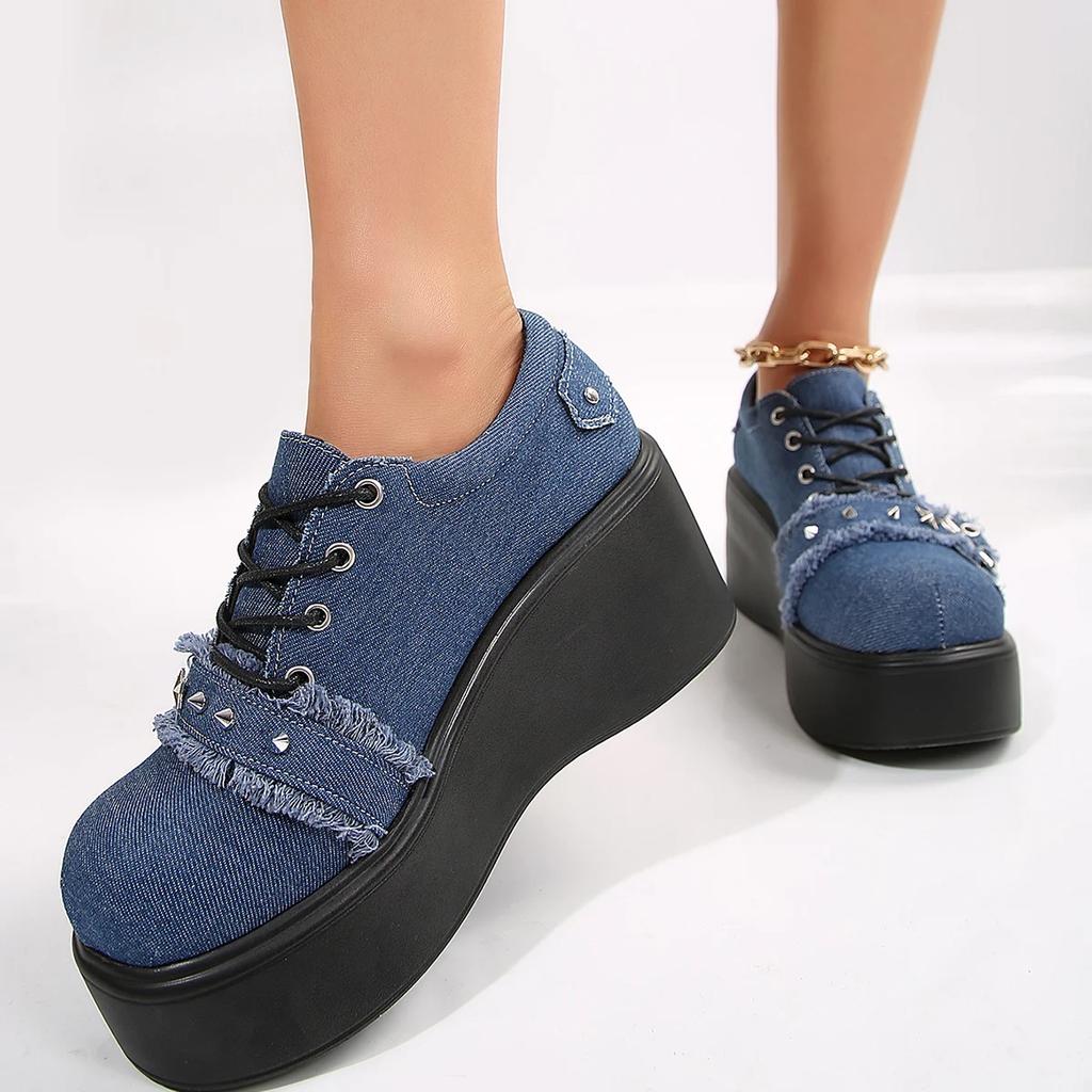 Женские парусиновые туфли на платформе, джинсовые туфли для женщин, черные туфли в стиле готической Лолиты, дизайнерские ботинки в стиле панк, кроссовки Zapatos De Mujer