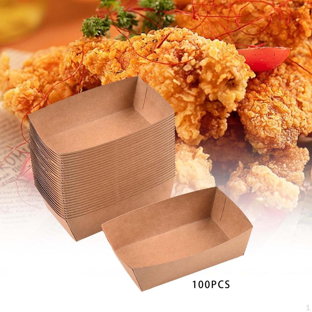 100 Pieces Disposable Serving Tray Take Out Food Boats Recyclable Paper for Fruit