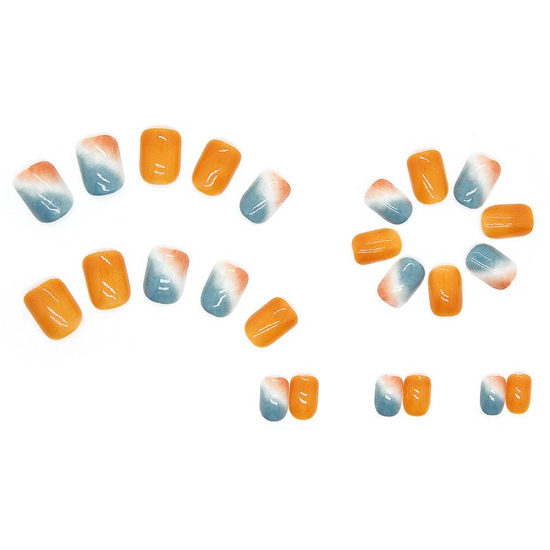 Искусственные ногти Носимые ногти Летние короткие тонкие стильные накладные ногти с морской солью и контрастным цветом Ультратонкие ногти