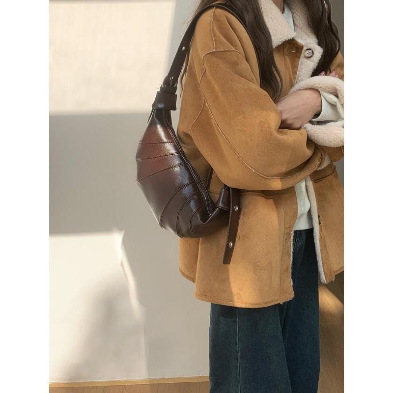 Retro Coffee Horn Bag Women's Armpit Bag Autumn and Winter New Fashion Versatile Messenger Bag Dumpling Bag