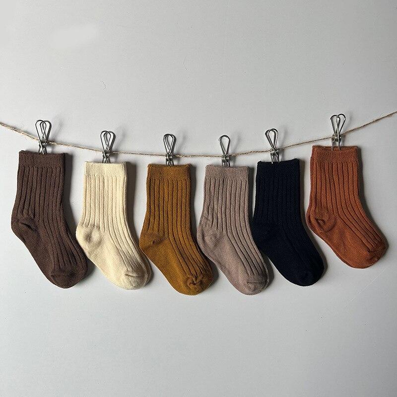 Детские школьные носки, модные однотонные полосатые носки до середины икры для маленьких мальчиков и девочек, ретро весенне-осенние хлопковые детские носки