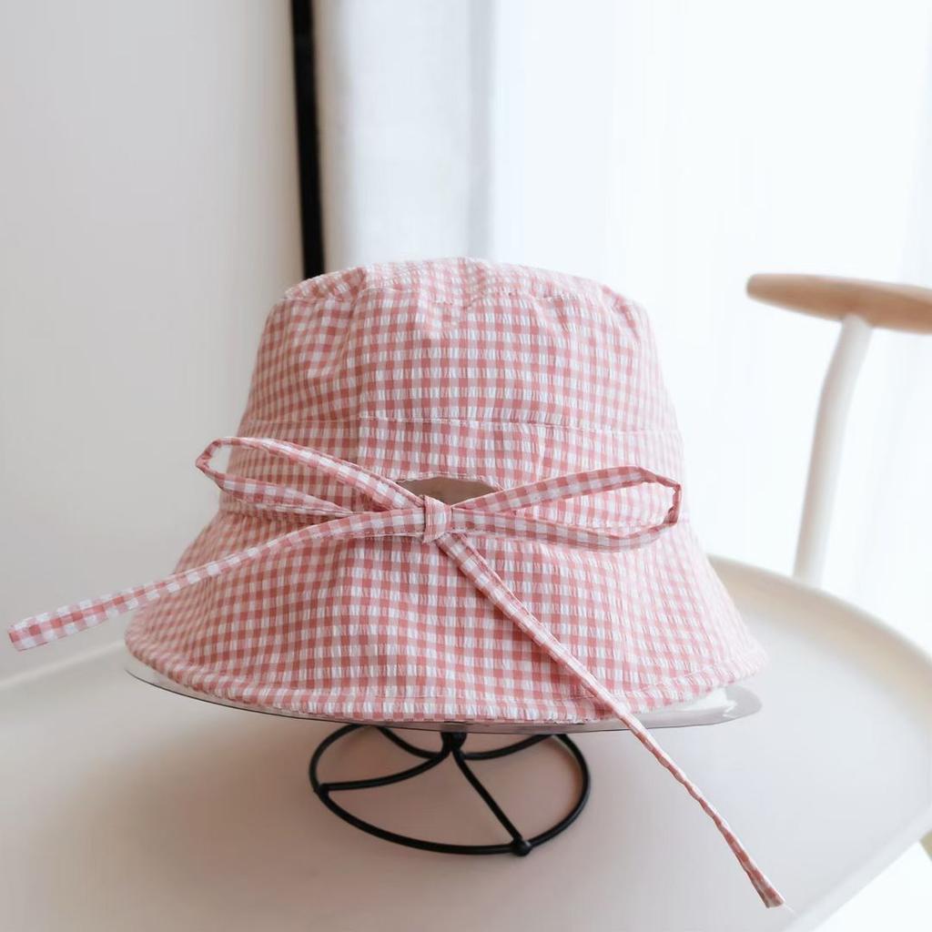 Женская клетчатая шляпа-ведро, летняя ультрафиолетовая дорожная шляпа с бантом и козырьком, солнцезащитная шляпа с полями