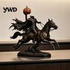 Gaming Room Shelf Accessory Halloween Knight on Horseback with Luminous Pumpkin Head Resin Figurine, Decorative Small Gothic Sculpture Lighted