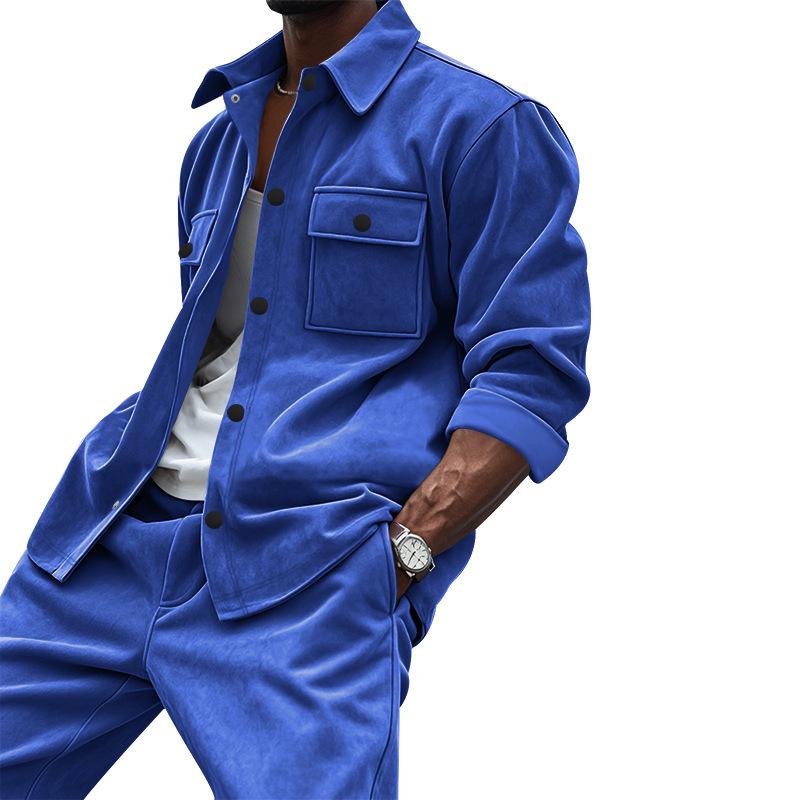 Европейский и американский стиль, мужской комплект из двух предметов: куртка и повседневные брюки, однотонный спортивный костюм с воротником-стойкой и карманами, осень-зима