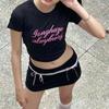 Y2K Bow Chic Lace Stitch Black Skirt Women Sexy Lace Up Highwaist Slim Mini Skirts Female Patchwork Streetwear Vacation Bodycon Casual Clothing