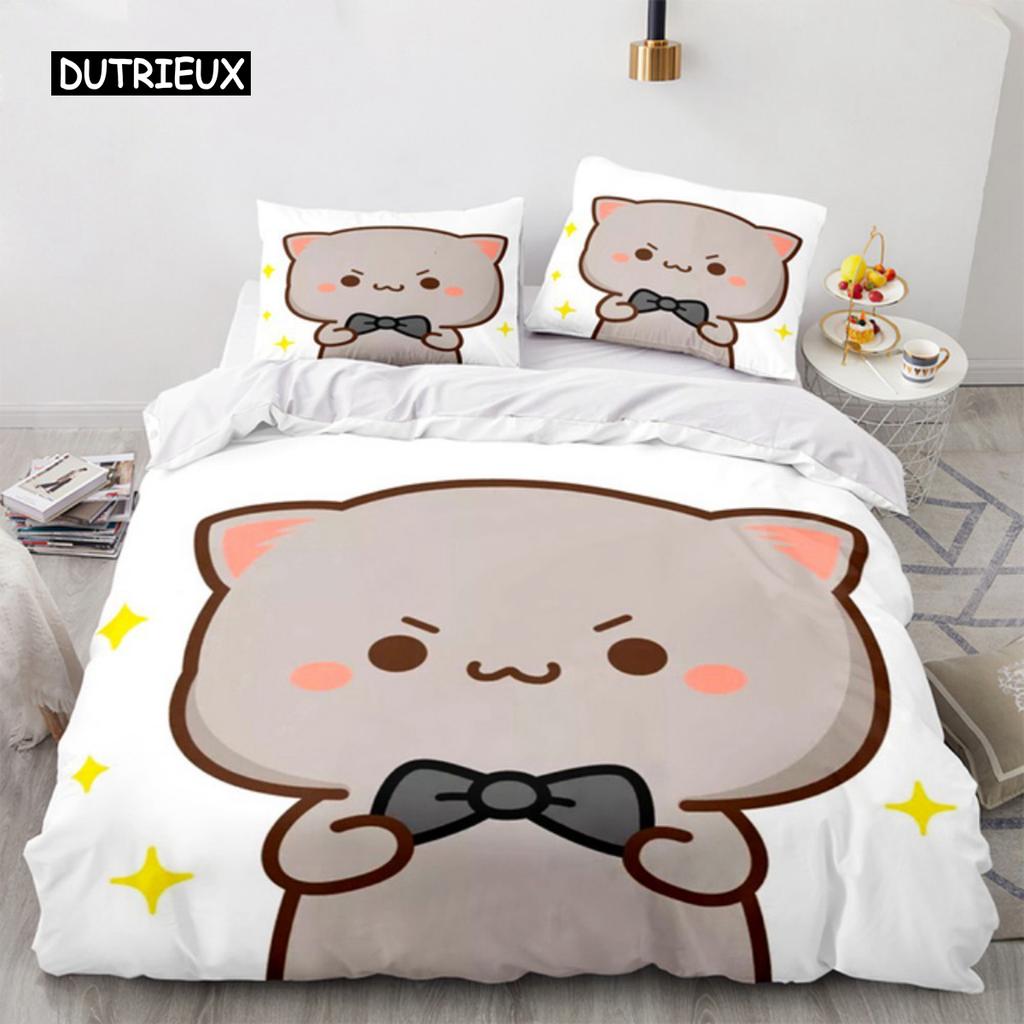 Peach Cat Bedding Cover Collection Goma Cute Cartoon Cats Duvet Cover Infantil Bedclothes Queen King Size For Children Girl Room Decor