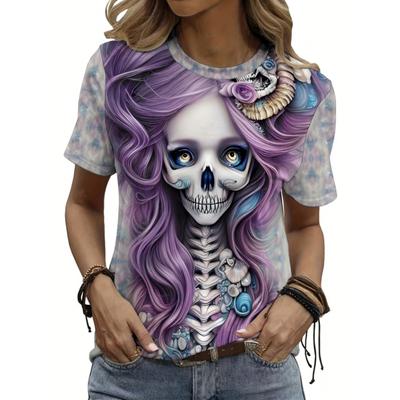 Женская футболка с коротким рукавом и принтом скелета на Хэллоуин