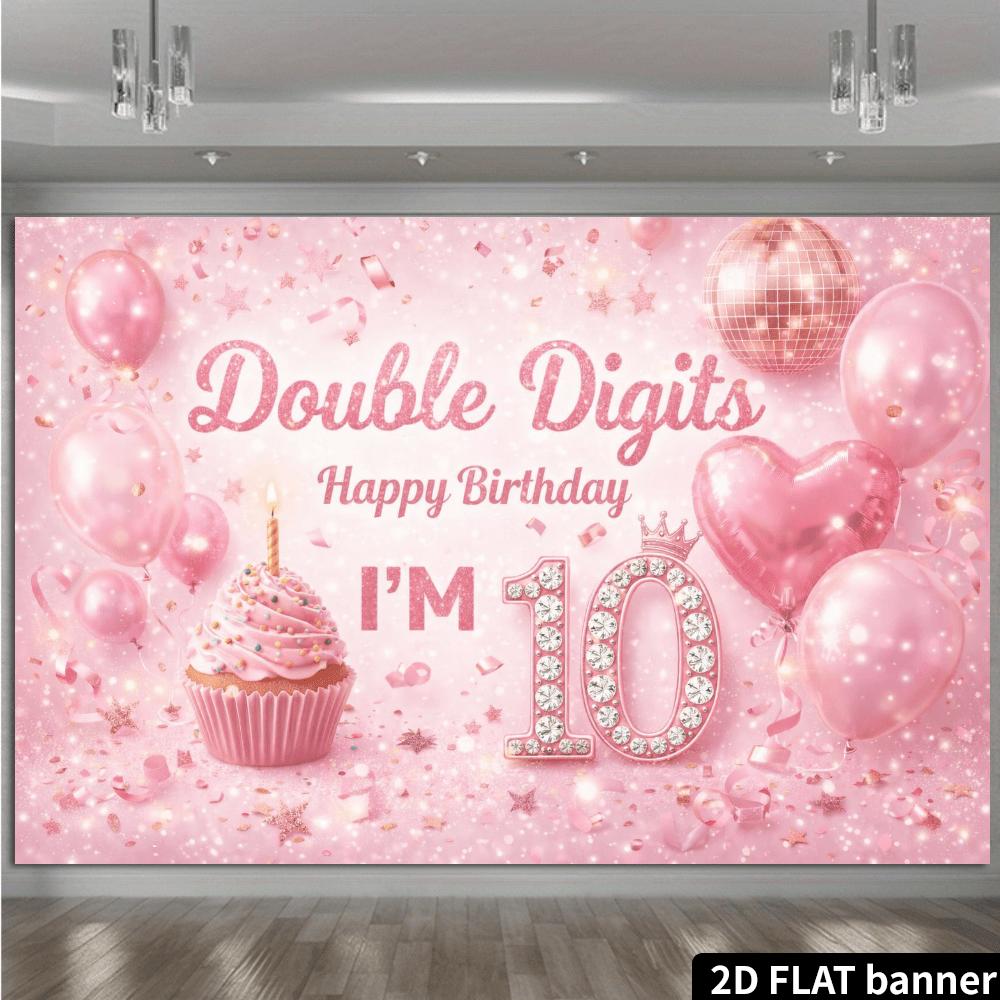 2D plane's 10th birthday background banner printed with the words "Double Digito Happy Birthday I'M"