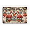 Vintage Flamingo Lounge Metal Sign, Retro Tropical Bar Decor, Tiki Style Man Cave Nightclub Wall Art Accent