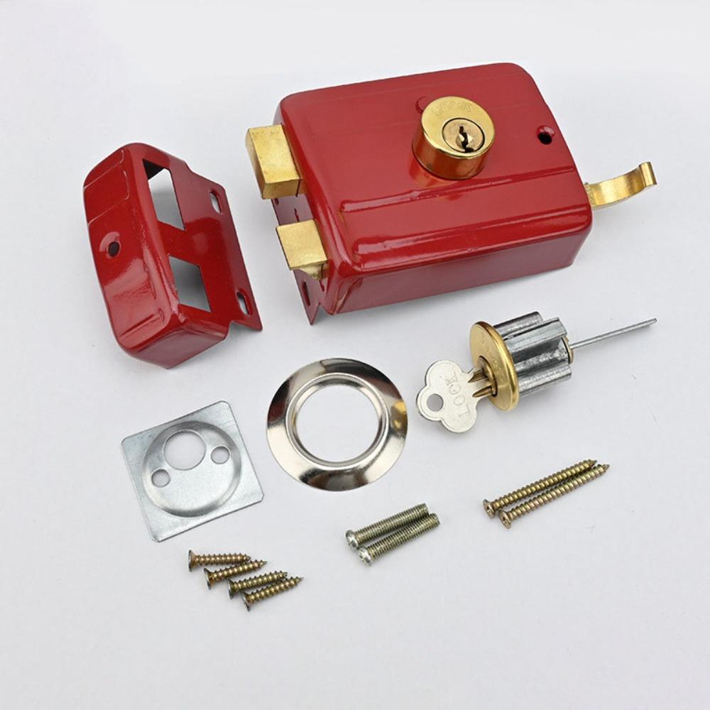 Deadbolt Iron Anti-theft Door Lock Key Included Single Cylinder Security Door Lock Durable Retro Style Retro Red Lock Indoor Use