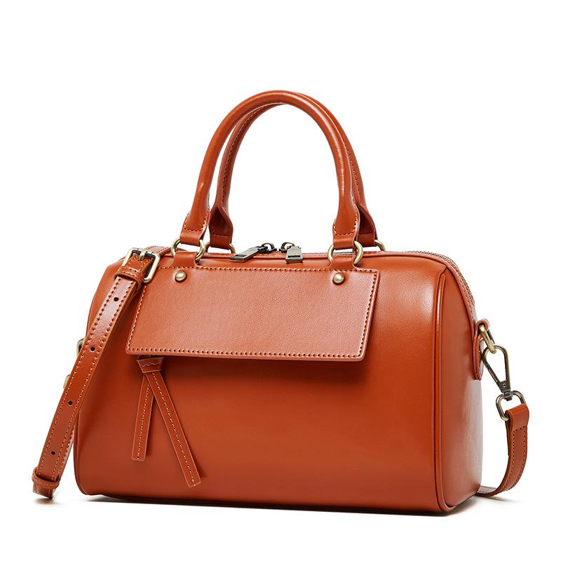 Genuine Leather Boston Pillow Bag - Winter Casual Handbag & Shoulder Messenger for Women