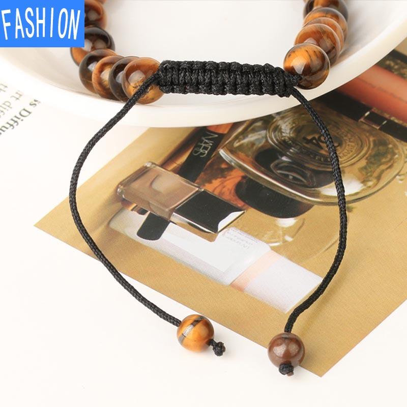 Natural Yellow Tiger Eye Animal Charm Gold Plated Brown Hip Hop Geometric Adjustable Woven Bracelet Adjustable