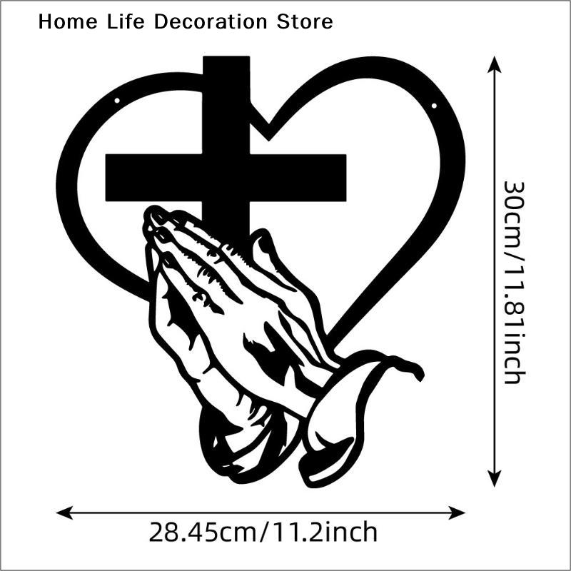 1Piece Cast Iron Cross Art, Modern Religious Metal Wall Decor, Praying Hands Design, Easy to Hang, Perfect for Living Room Gifts