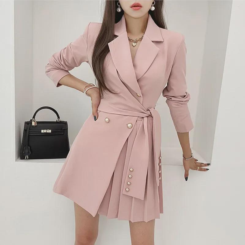 Elegant Pleated Suit Skirt with Professional Collar - Women's Autumn Fashion