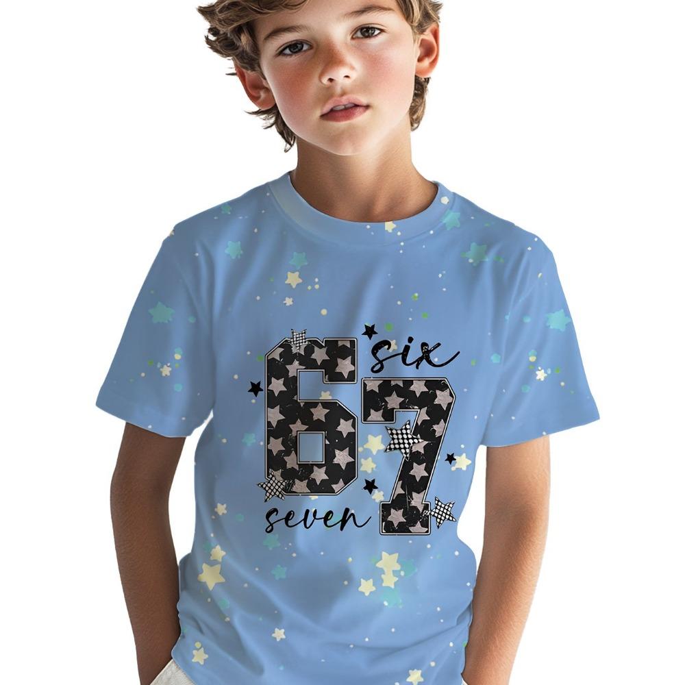 Light Blue Star Boys 3D Digital Print Cute Animal T-Shirt Outdoor Sports Boys Top