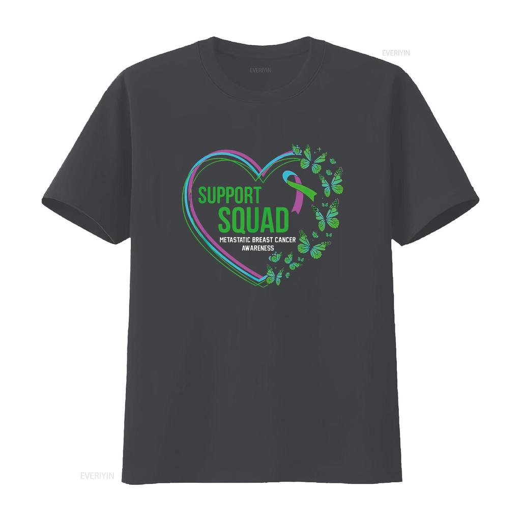 Womens Heart Support Squad Ribbon Metastatic Breast Cancer T Shirt Black Large vintage Washed Stretched streetwear Soft Stylish
