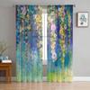 Watercolor Painting Flowers Leaves White Tulle Sheer Curtains for Living Room Bedroom Decor Window Curtain Voile Organza Drapes
