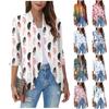 Women'S Casual Daily Cropped Sleeve Top Sleeve V Neck Fashion Printed Shirt Top Soft Drape Ruffle Cardigan