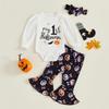 Осенний детский Хэллоуинский комбинезон-тыква для девочек, комплект с расклешенными штанами и повязкой на голову