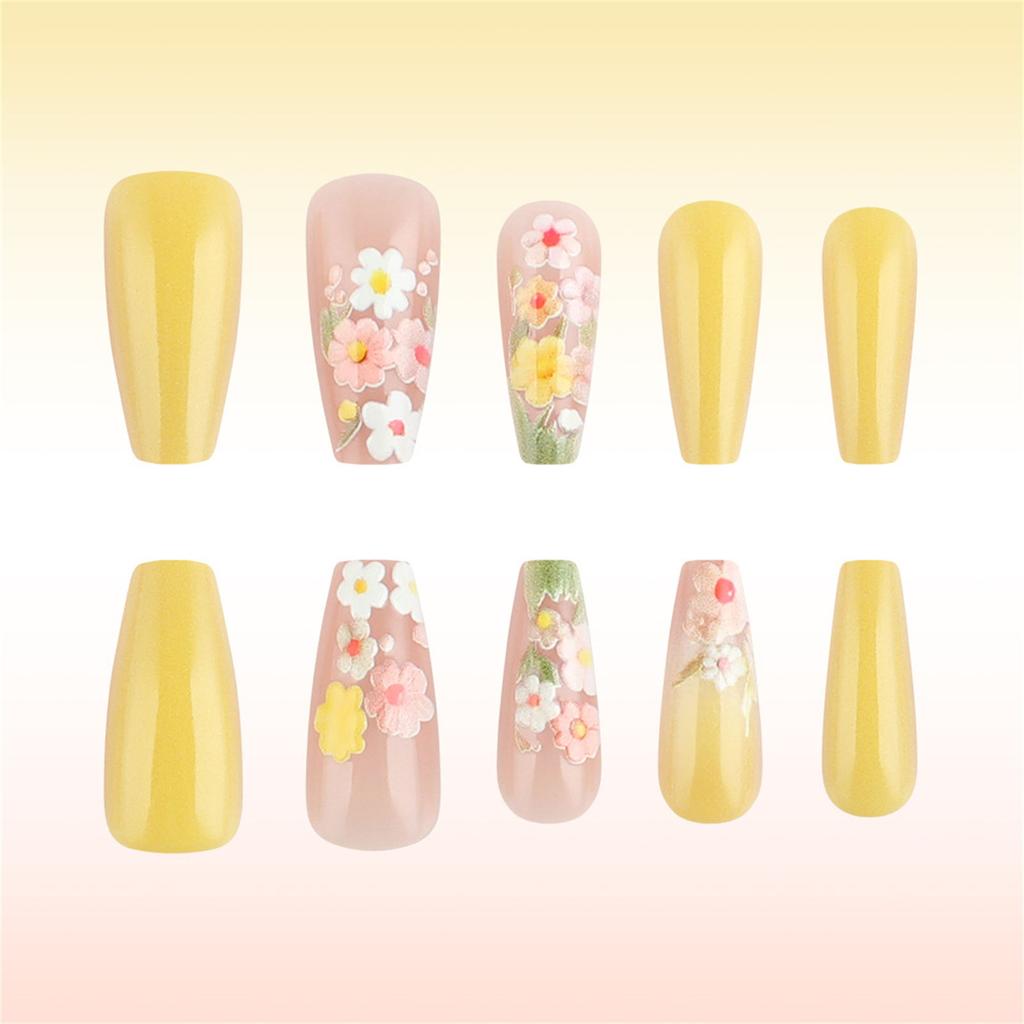 Square Press On Nails Flower Fake Nails Stick On Nails In 12 Sizes 24 Pcs French Nails Tips for DIY Nail Art Decorations