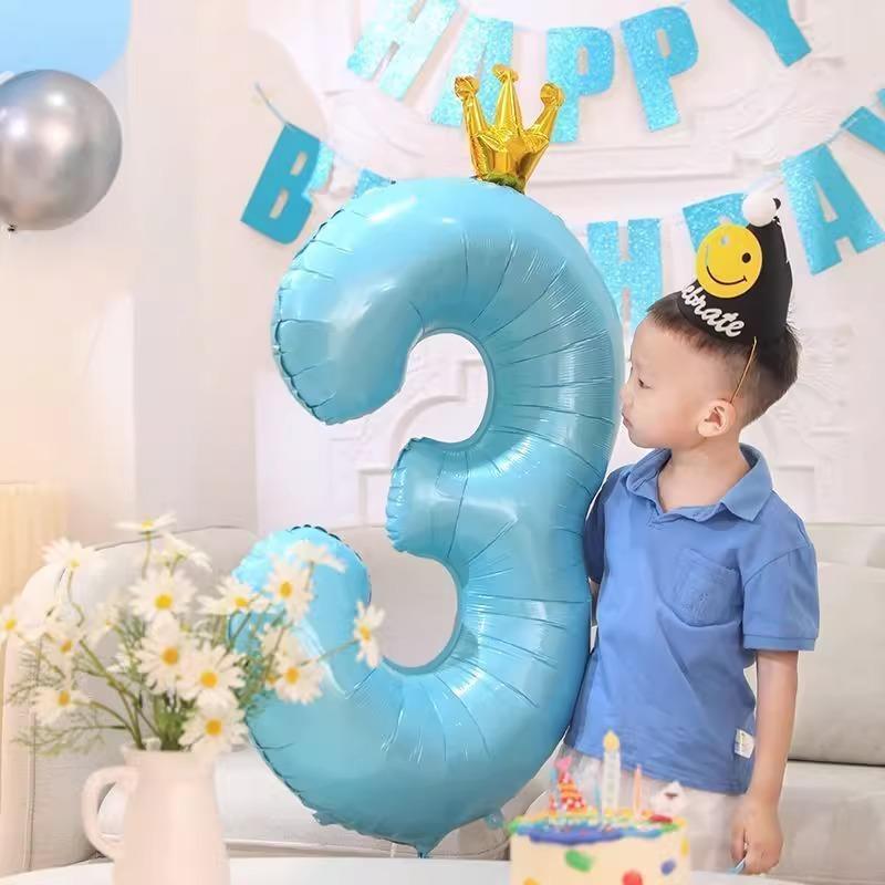 42 Inch Baby Pink And Blue Crown Digital Balloon Children'S Treasure First Birthday Party Scene Decoration Indoor And Outdoor Decoration