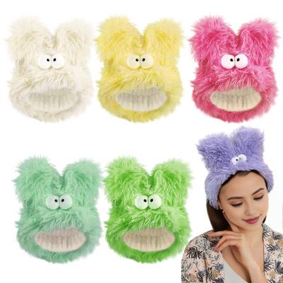 Повязка на голову с заячьими ушками для девочек, женская повязка на голову для йоги, макияжа, повязка на голову для мытья лица, длинный плюшевый материал, эластичный аксессуар для волос