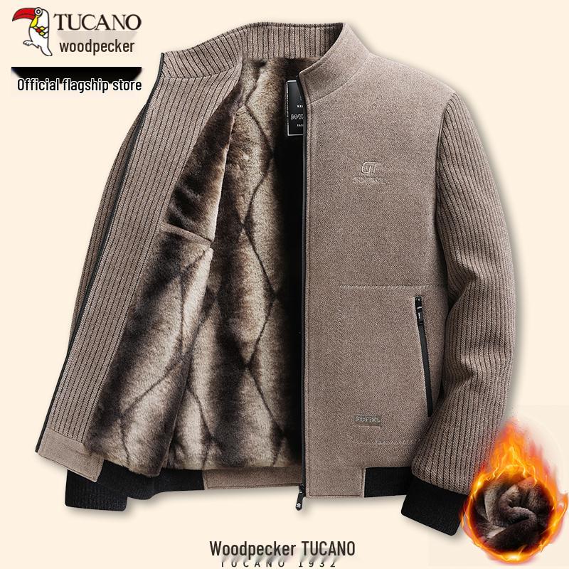 Мужское шерстяное пальто с флисовой подкладкой Woodpecker - Отложной воротник