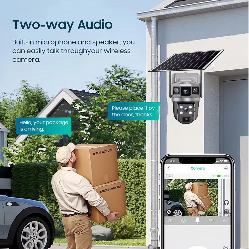 4G Солнечная IP-камера WIFI CCTV 12MP Двойной объектив Тройной экран PTZ Автоматическое отслеживание 6K Любопытная камера видеонаблюдения V380 Pro