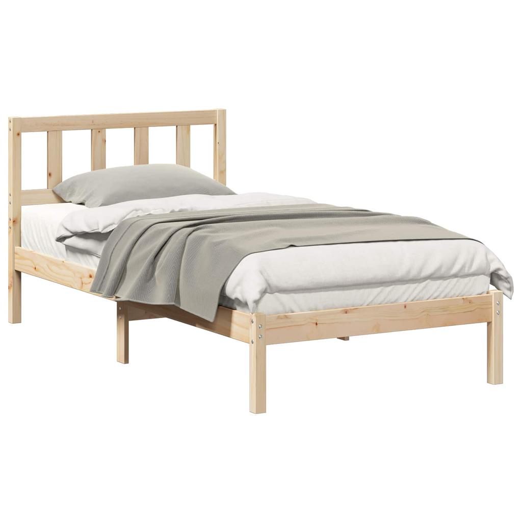 Brown Bed Frame with Headboard 75 x 190 cm Solid Pine Wood