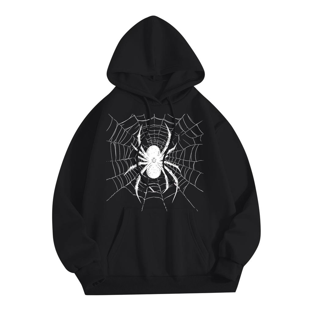 Women's Fashion Lightweight Long Sleeve Pullover With Pockets Spider Print Hoodie