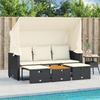VidaXL 3-seater Garden Sofa with Canopy and Stools Black Rattan, Outdoor Sofa, Garden Chaise Lounge, Bench of 365453