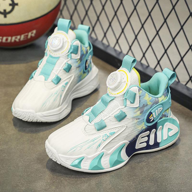 Детские баскетбольные кроссовки Мальчики Весна и Осень кожаные новые белые сетчатые кроссовки на липучке звук трения беговые кроссовки