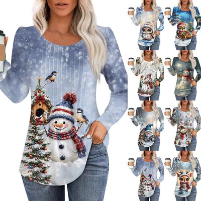 Женский модный пуловер с круглым вырезом и длинными рукавами, рождественский принт «Снеговик»