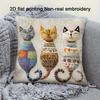 Colorful Three Cats Pillow Cover Boho Print Cushion Case Whimsical Cat Trio Cat Lover Sofa Living Room Gift