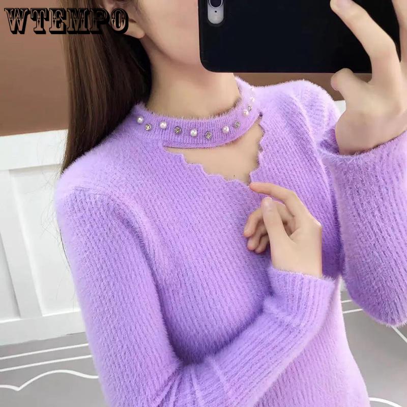 Hollow Out Slim Sweaters Women's Knitted Pullovers Long Sleeve Bottoming Shirts Harajuku Commute Autumn Winter Sweaters