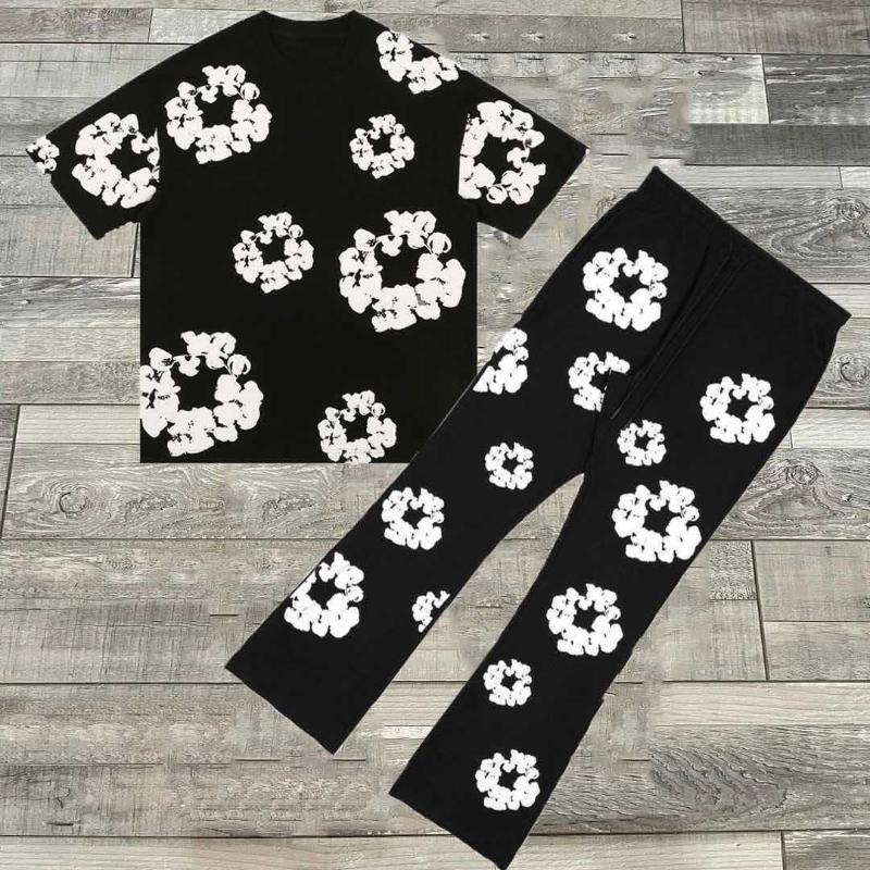 European and American High Street Foam Kapok Flower Printed Casual Fashion Micro Horn Pants