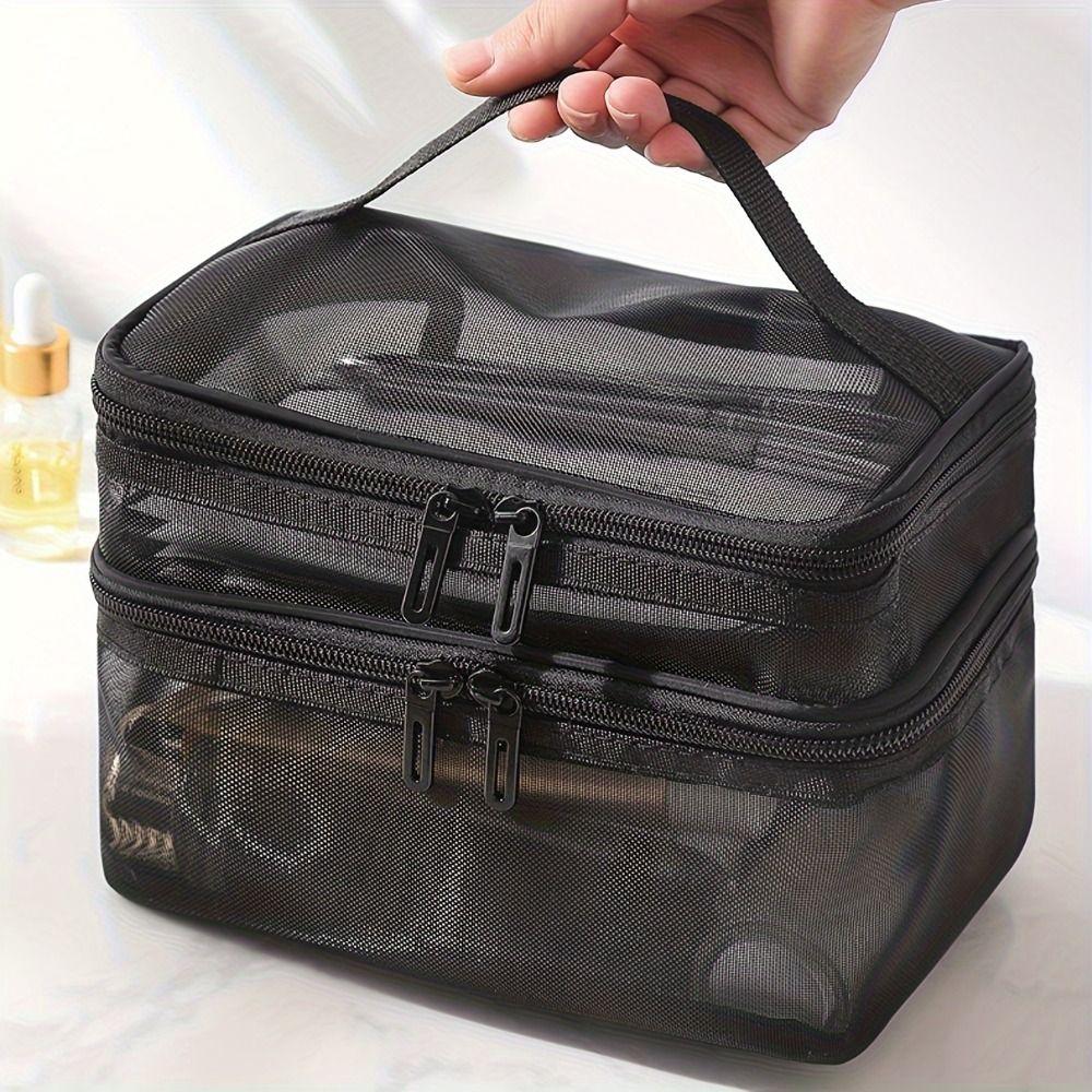 1/2/3 Layers Mesh Cosmetic Bags Zipper Perspective Makeup Bag Casual Cosmetic Storage Bag Women