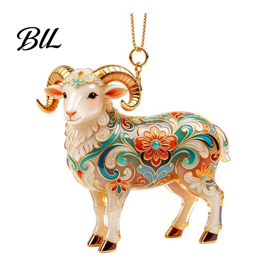 Festive Home Decor 2D Acrylic Goat Christmas Ornament, Farm Animal Car Rearview Mirror Durable Hanging Figurine Charm, Auto Interior Pendant for Tree,
