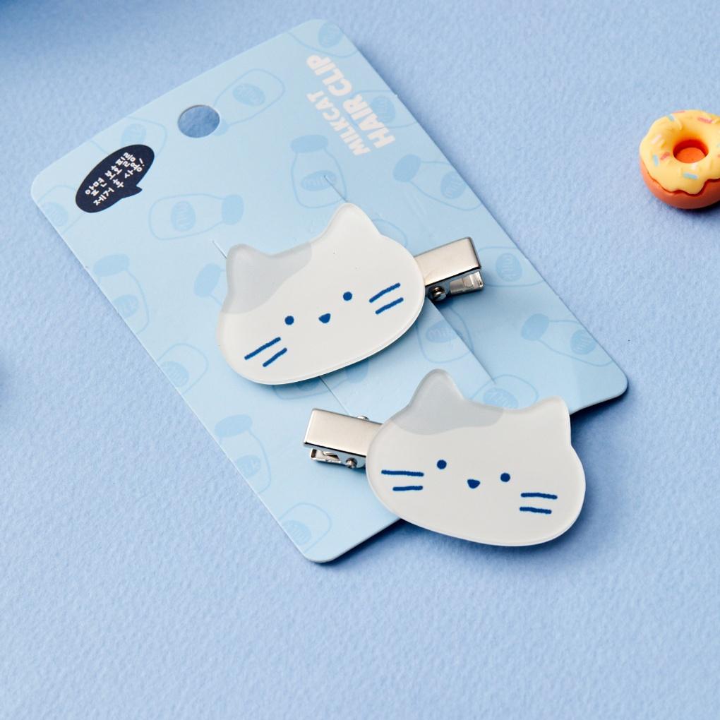 Cute Milk Cat Hair Clip 2P White_FA2424057