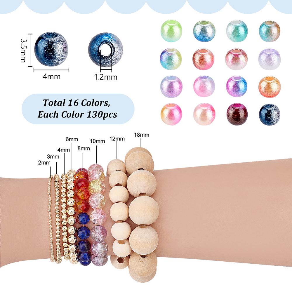 1set 2080pcs 16 colors Rainbow ABS Plastic Imitation Pearl Beads Gradient Mermaid Pearl Beads Round Mixed color 4x3.5mm Hole: 1.2mm 130pcs/color