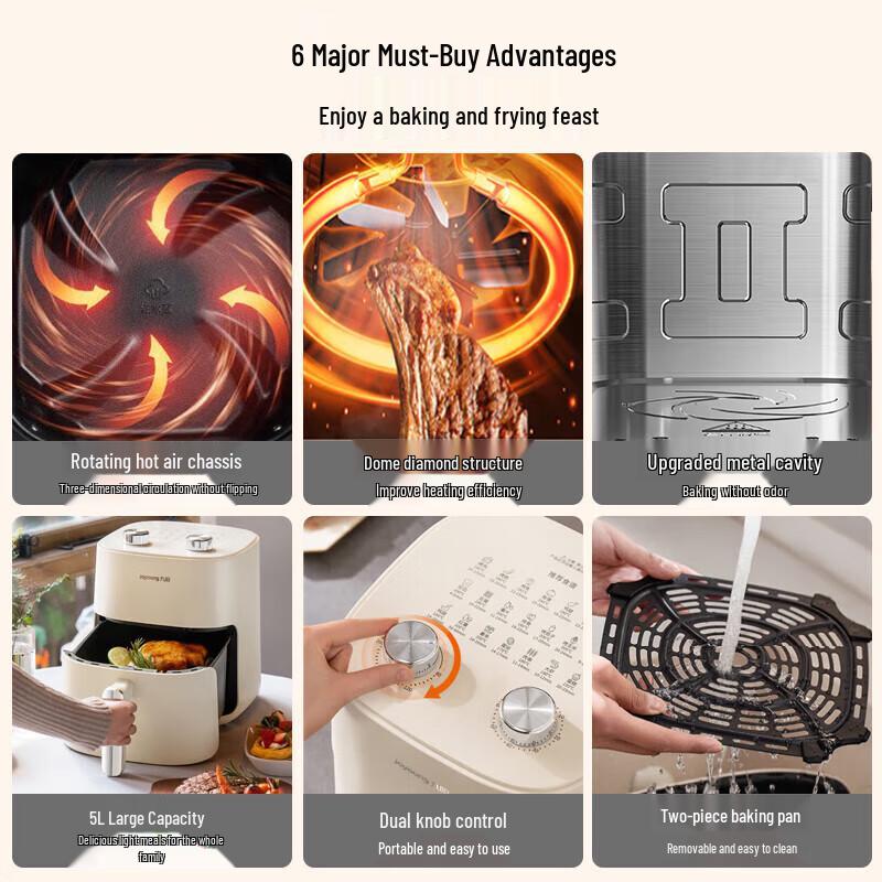 Joyoung 5L No-Flip Steam Air Fryer CN plug (adapter included)