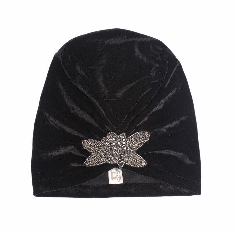 Fashion Women Diamonds Velvet Turban Cap