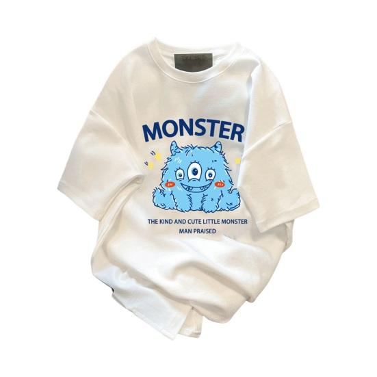 Couple T-shirt Cartoon Face Expression Cactus Print Short Sleeves Ice Silk Loose O Neck