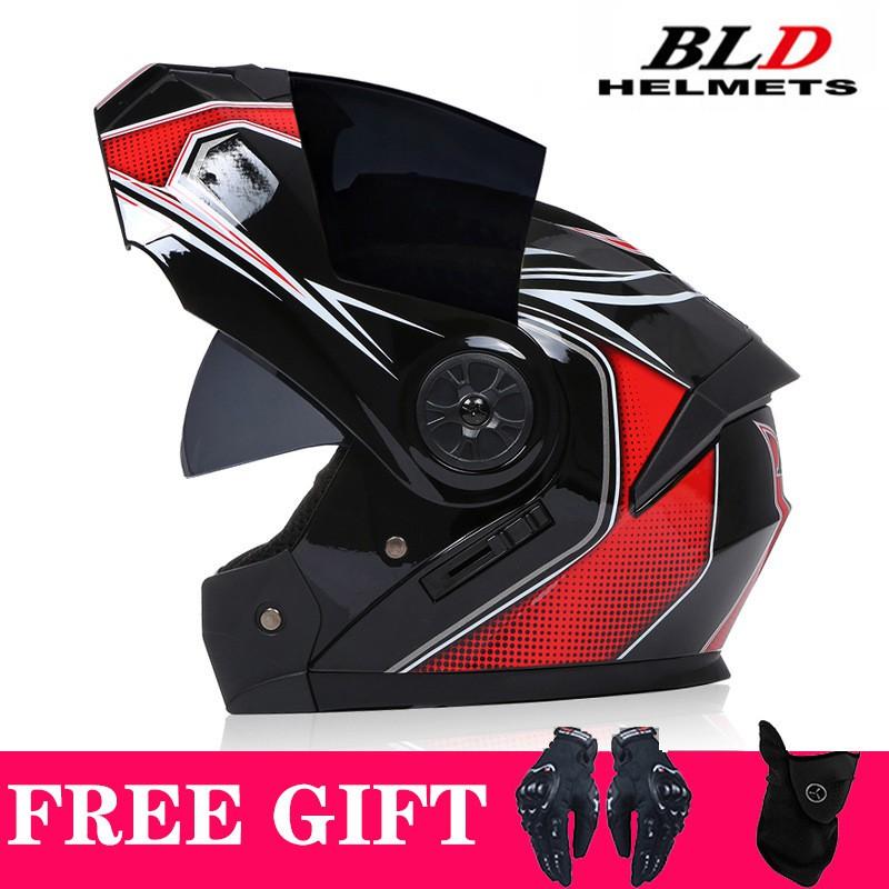 Full Face Motorcycle Helmet With Dual Visors Flip-Up Design Scooter E-Bike Riders