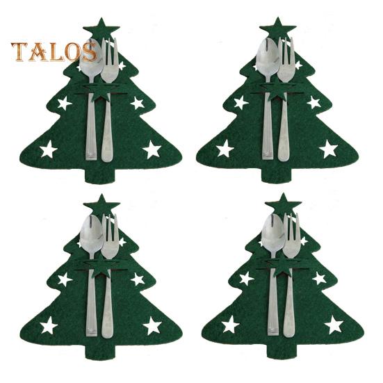 12Pcs Christmas Tableware Holder Flatware Bag Xmas Tree Cutlery Pockets Dinner Knife Fork Covers for Holiday Home Party Decorations