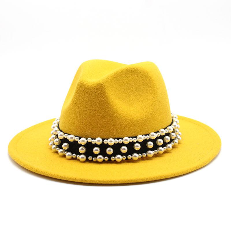 Jazz Hat, Pearl Top Hat, Женская модная мужская и женская шерстяная шляпа