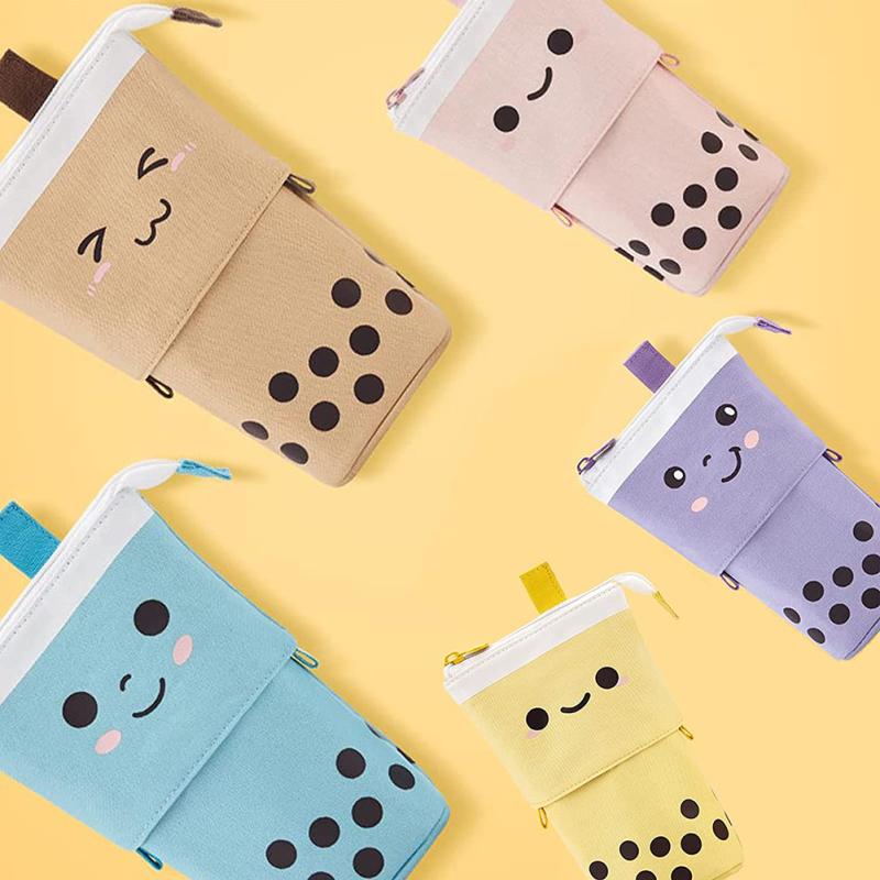 Пенал с подставкой, милая чашка чая с молоком, сумка для хранения ручек, устойчивая выдвижная круглая мультяшная сумка